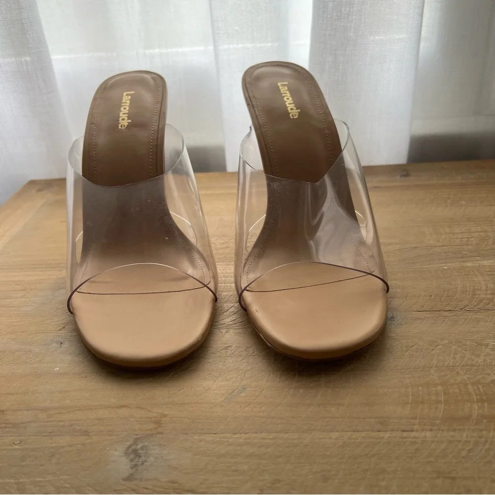 Larroudé Madonna Lucite Vinyl Mules In Tan Leather Size 7.5 New